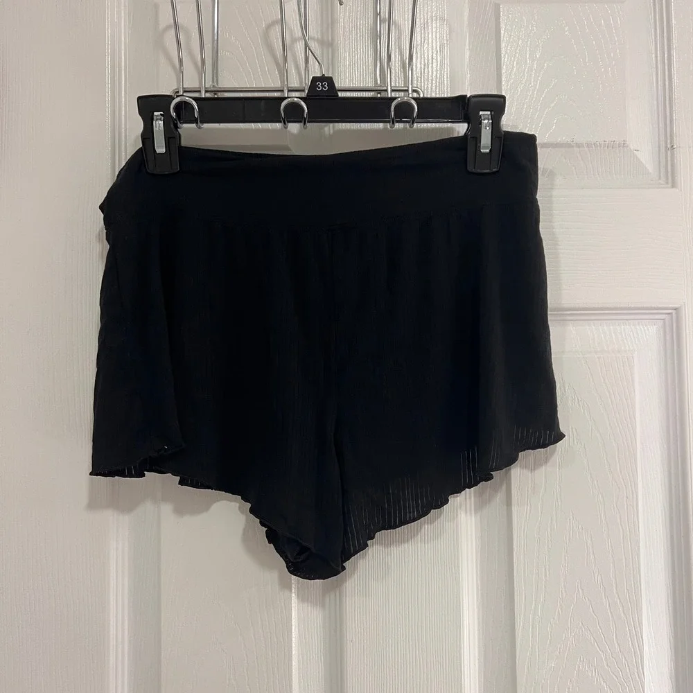 Aerie Real Black Ribbed‎ Boyshort Lounge Sleep Shorts Womens Large L L/G